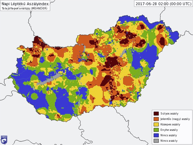 Napi léptékű aszályindex 2017. június 28-án