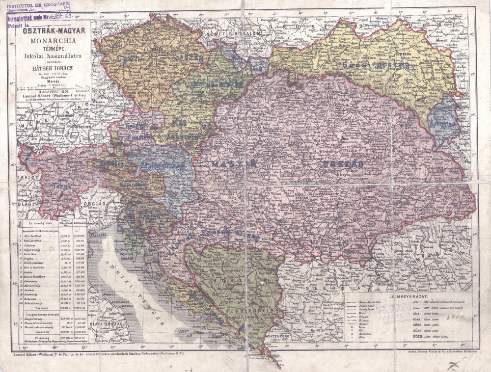 Osztrák-Magyar Monarchia térképe. Szerző: Hátsek Ignác. Kiadó: Lampel Robert. Budapest. 1901.
