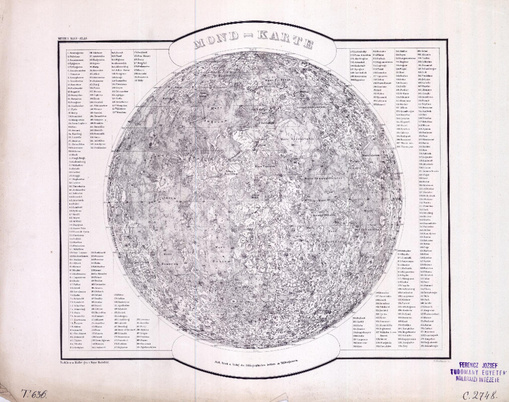 Meyer's Hand-Atlas, Mond-karte. Szerző: Ravenstein. Kiadó: Bibliographisches Institut. Hildburghausen, 1866.