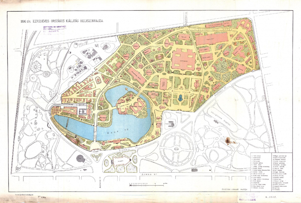 1896 évi ezredéves országos kiállitás helyszinrajza. Kiadó: Klösz György. Budapest, 1896.