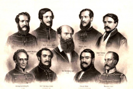 Boundless history: 1848 - Academy members of the first responsible Hungarian government: Ferenc Deák, József Eötvös, Lázár Mészáros, István Széchenyi, Bertalan Szemere